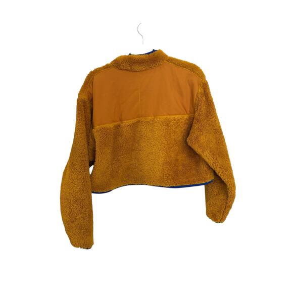 Nike Sherpa Fleece Half-Zip Womens Medium Mustard Gold Cropped Blue Trim - Picture 2 of 5